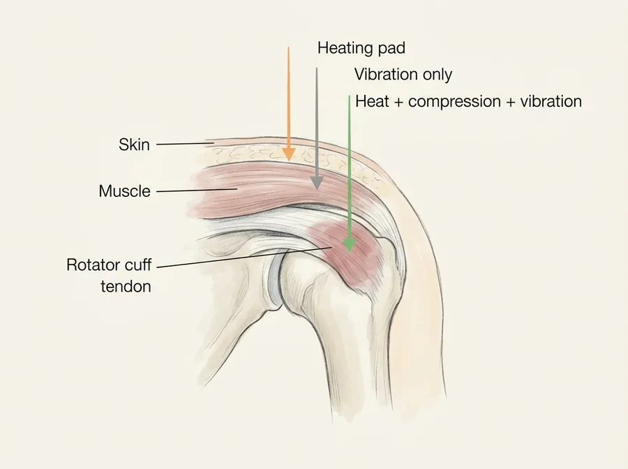 Cross-section of the shoulder showing how deep each type of device reaches